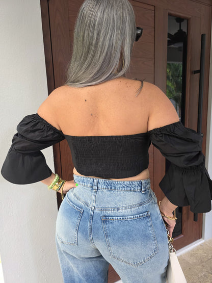 Puff Sleeve Black Top