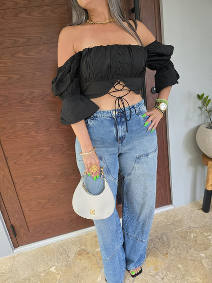 Puff Sleeve Black Top