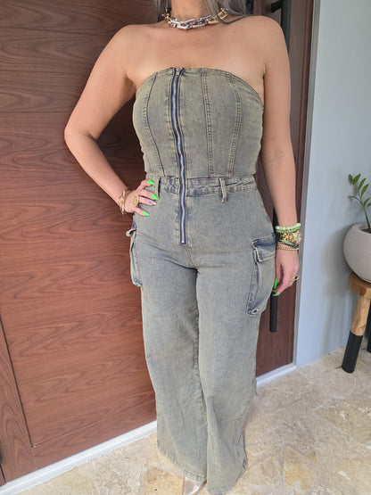 Denim Tube Jumpsuit