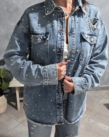Chaqueta Denim Glam Strass Oversize
